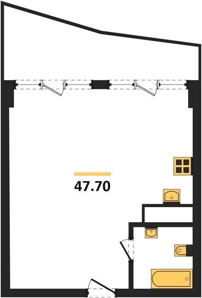 1-комнатная, 47,7 м² — планировка