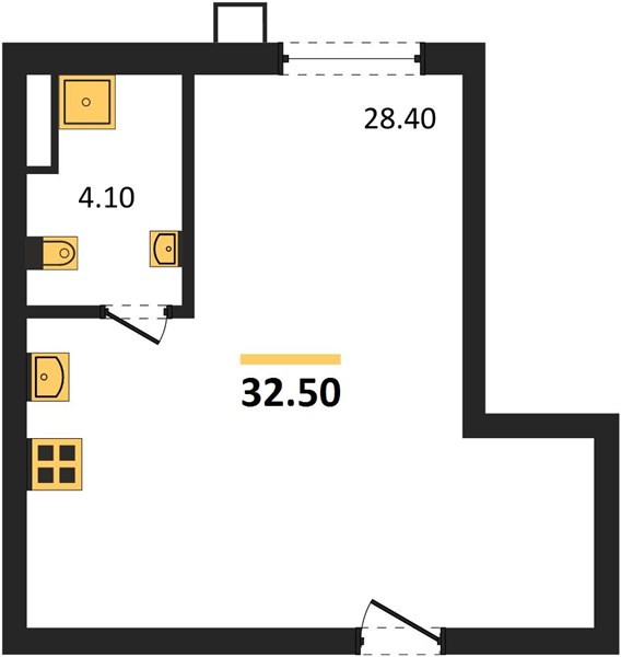 Студия, 32,5 м² — планировка