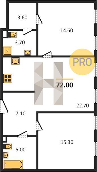2-комнатная 72 м2 в ЖК «Лофтквартал 212» корпус null этаж 3