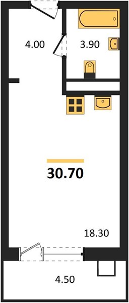 Студия, 30,7 м² — планировка