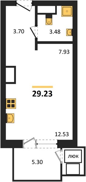 1-комнатная, 29,23 м² — планировка