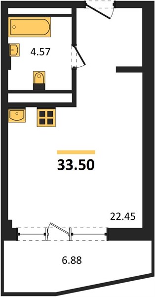 1-комнатная, 33,5 м² — планировка