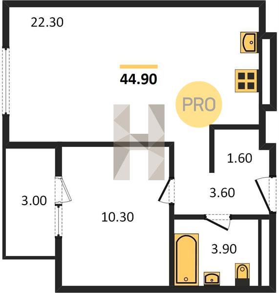 1-комнатная 44.9 м2 в ЖК ЖК «Соседи» корпус null этаж 2