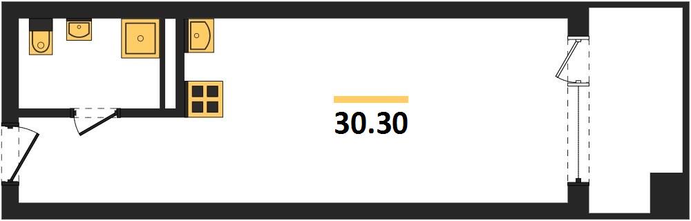1-комнатная, 30,3 м² — планировка