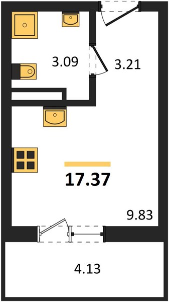 Студия, 17,37 м² — планировка
