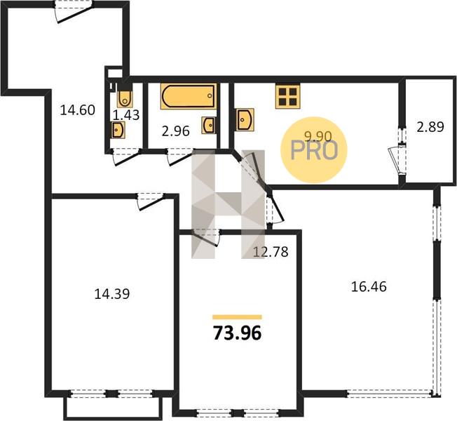 3-комнатная 74 м2 в ЖК Семья дом на Парковой корпус null этаж 12