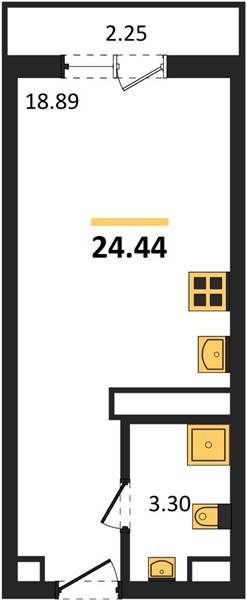 1-комнатная, 24,44 м² — планировка