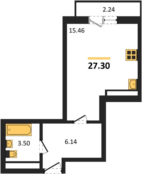 Студия, 27,3 м² — планировка