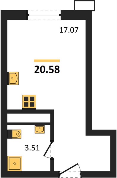 Студия, 20,58 м² — планировка