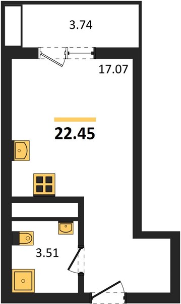 Студия, 22,45 м² — планировка