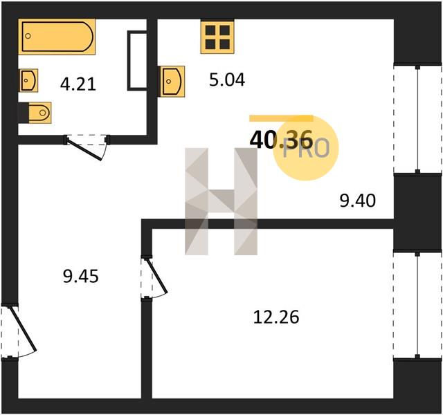 1-комнатная 40.4 м2 в ЖК Клубный поселок «Привилегия» корпус null этаж 2