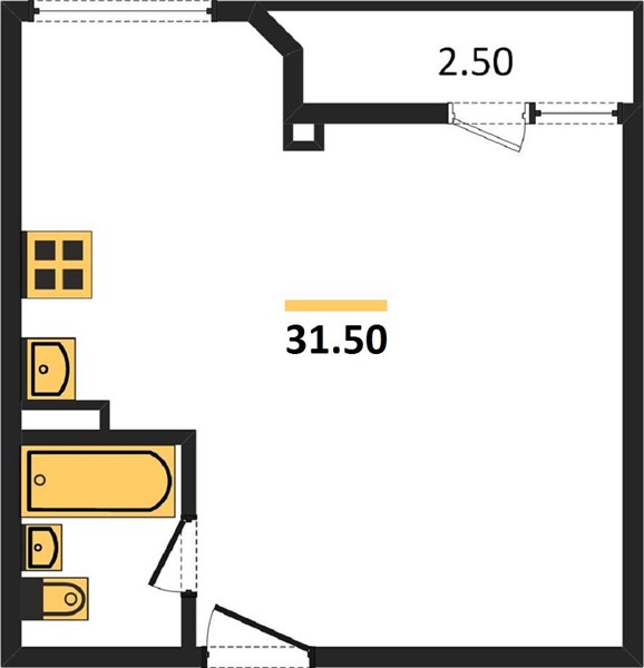1-комнатная, 31,5 м² — планировка