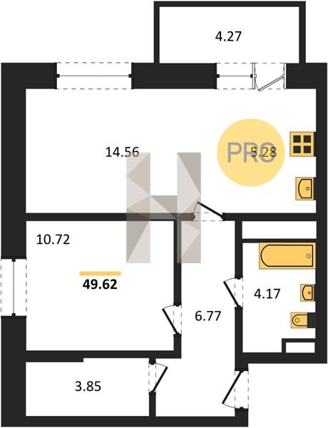 1-комнатная 49.6 м2 в ЖК Талисман корпус null этаж 13