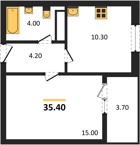 1-комнатная, 35,4 м² — планировка