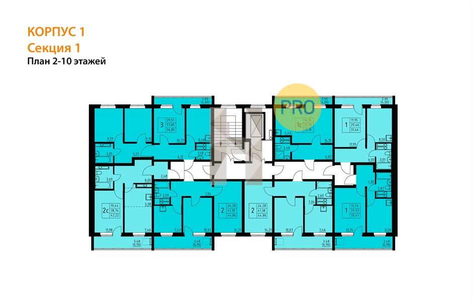 Планировка этажей 2-4, 6-10