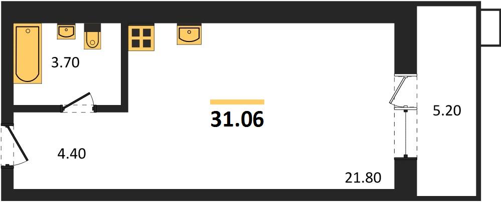 Студия, 31,06 м² — планировка