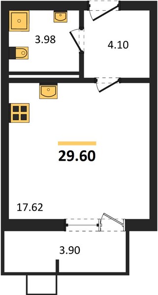 Студия, 29,6 м² — планировка
