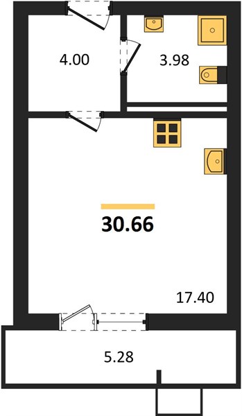 Студия, 30,66 м² — планировка