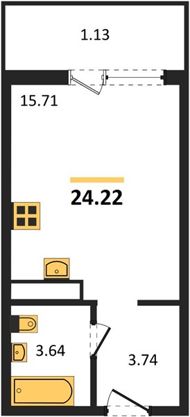 1-комнатная, 24,22 м² — планировка
