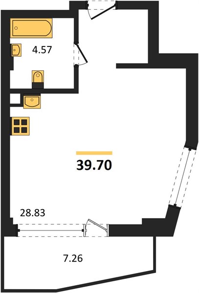 1-комнатная, 39,7 м² — планировка