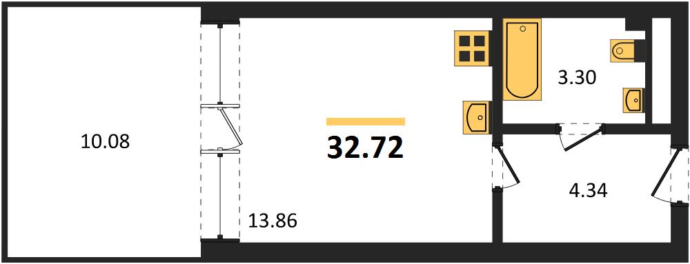 1-комнатная, 32,72 м² — планировка