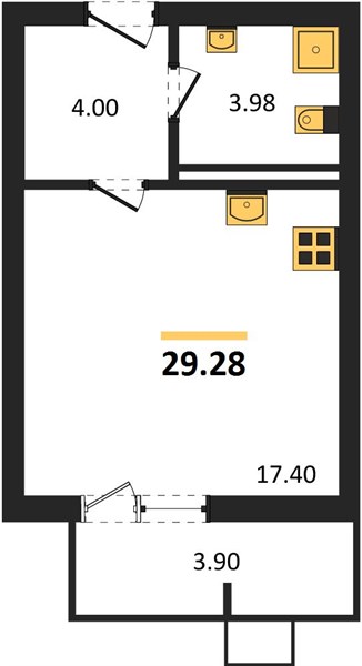 Студия, 29,28 м² — планировка