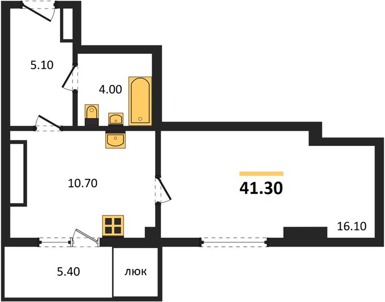Студия, 40,5 м² — планировка