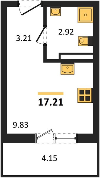 Студия, 17,21 м² — планировка