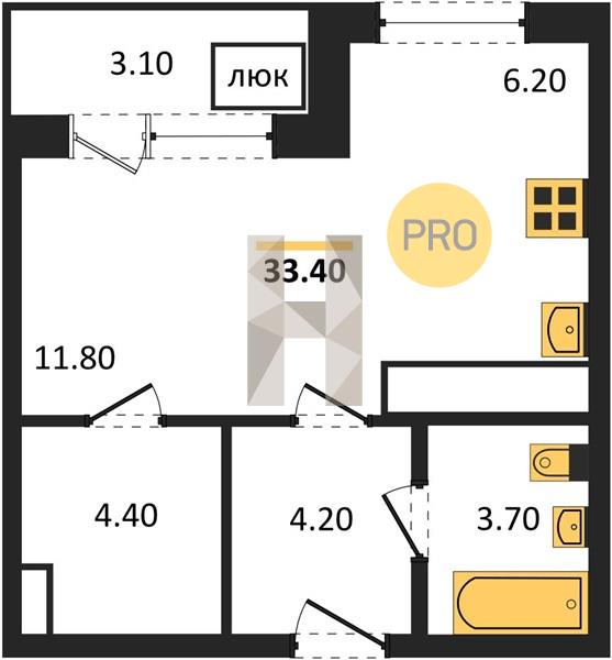1-комнатная 33.4 м2 в ЖК Новый город 1 микрорайон дом 5 корпус null этаж 8