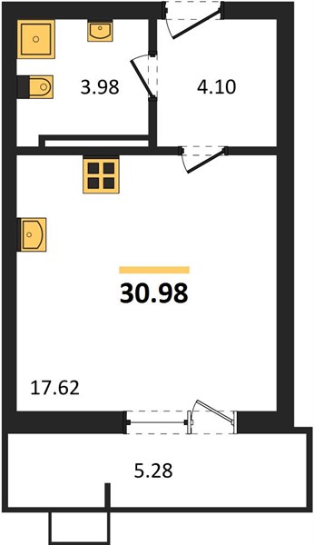 Студия, 30,98 м² — планировка