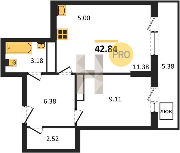 1-комнатная 42.8 м2 в ЖК ЖК «Новая Тверская» корпус null этаж 17