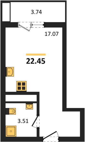 Студия, 22,45 м² — планировка