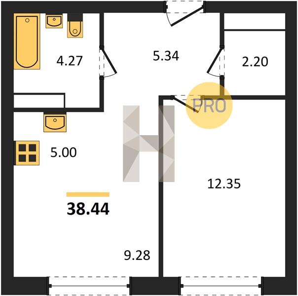 1-комнатная 38.4 м2 в ЖК Клубный поселок «Привилегия» корпус null этаж 7