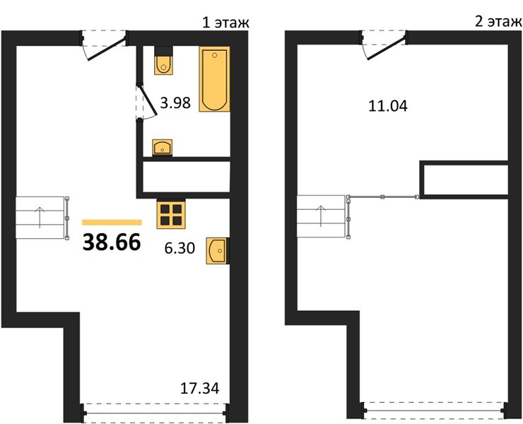 1-комнатная, 38,66 м² — планировка