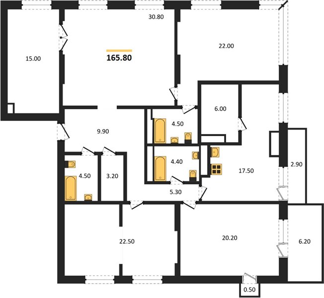 ЖК «Дом на Энгельса» · 5-комнатная квартира · 165.8 м² · 10 этаж