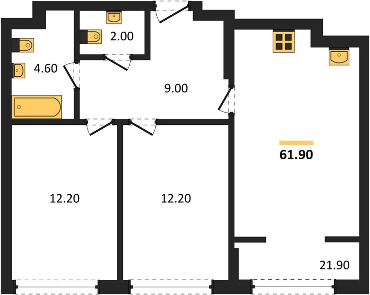 ЖК «Линдовский» · 2-комнатная квартира · 61.9 м² · 10 этаж