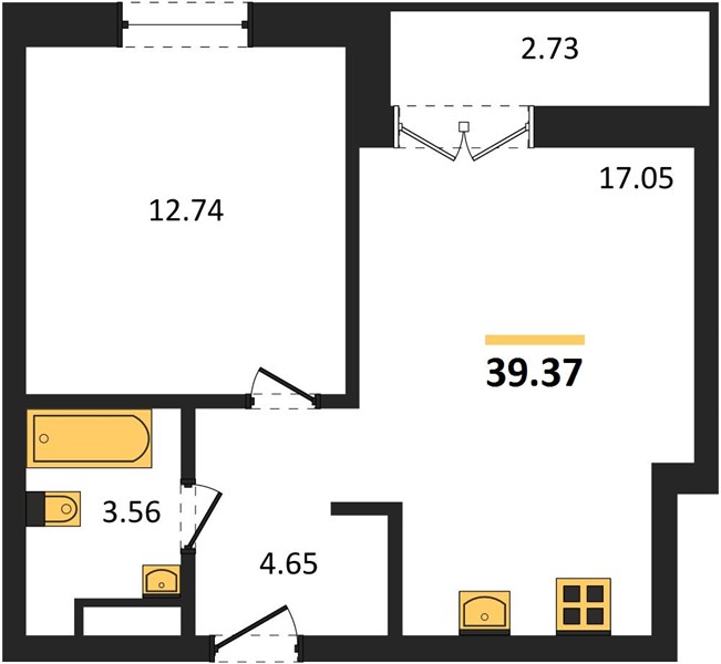 ЖК «Мед» · 1-комнатная квартира · 39.37 м² · 19 этаж