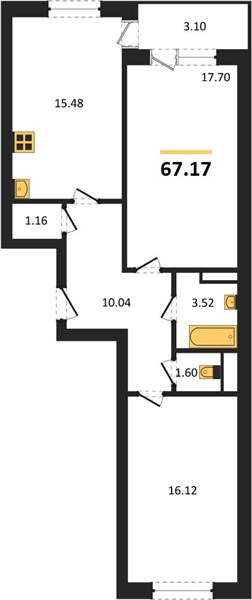 2—комн. квартира, 67.17 кв.м, 9/18 этаж