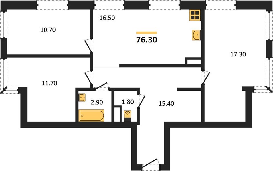 ЖК «Доминант» · 3-комнатная квартира · 76.3 м² · 9 этаж