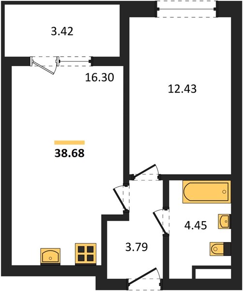 ЖК «Менделеев» · 1-комнатная квартира · 38.68 м² · 14 этаж