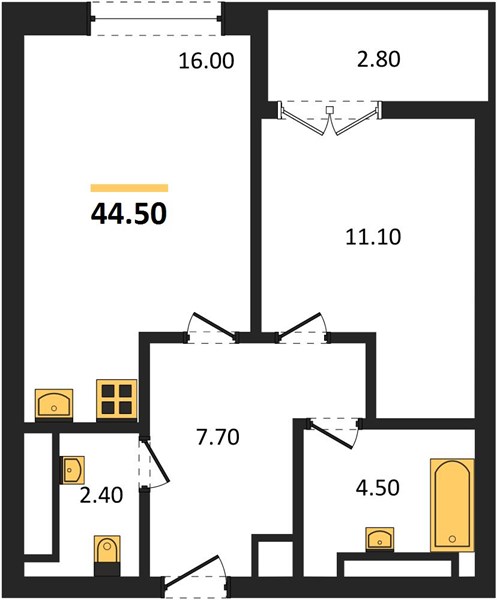 ЖК «Гранд Квартал Бетанкур» · 1-комнатная квартира · 44.5 м² · 15 этаж