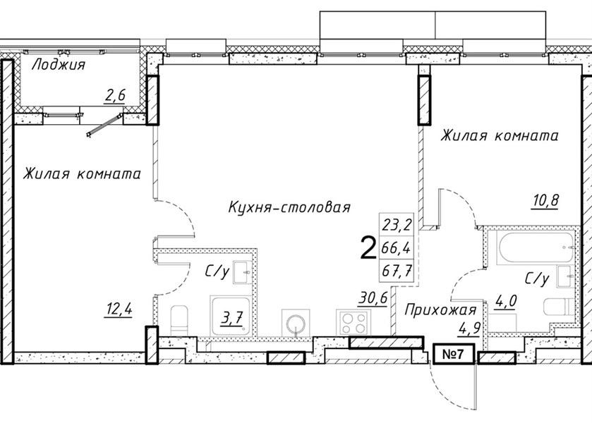 ЖК «Имбирь» · 2-комнатная квартира · 67.7 м² · 5 этаж