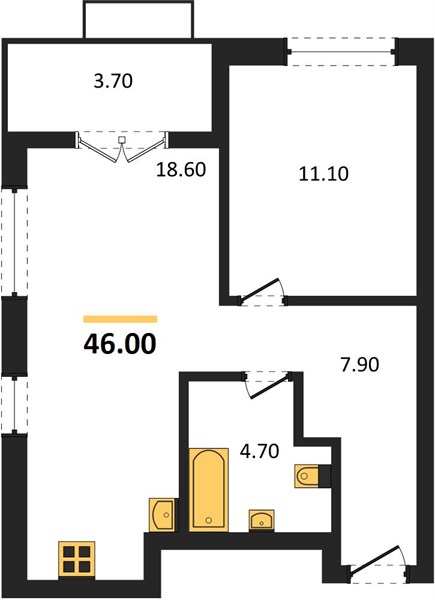 ЖК «Щелоковский» · 1-комнатная квартира · 46 м² · 2 этаж