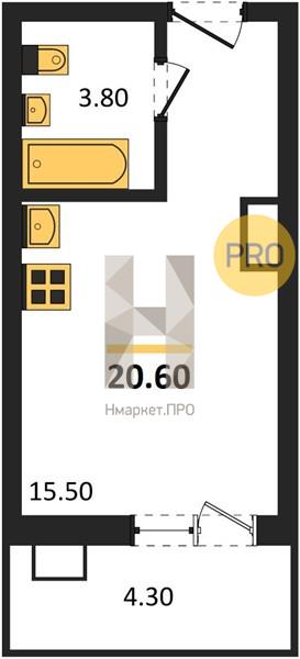 Квартира, 20.6 кв.м, 7/17 этаж