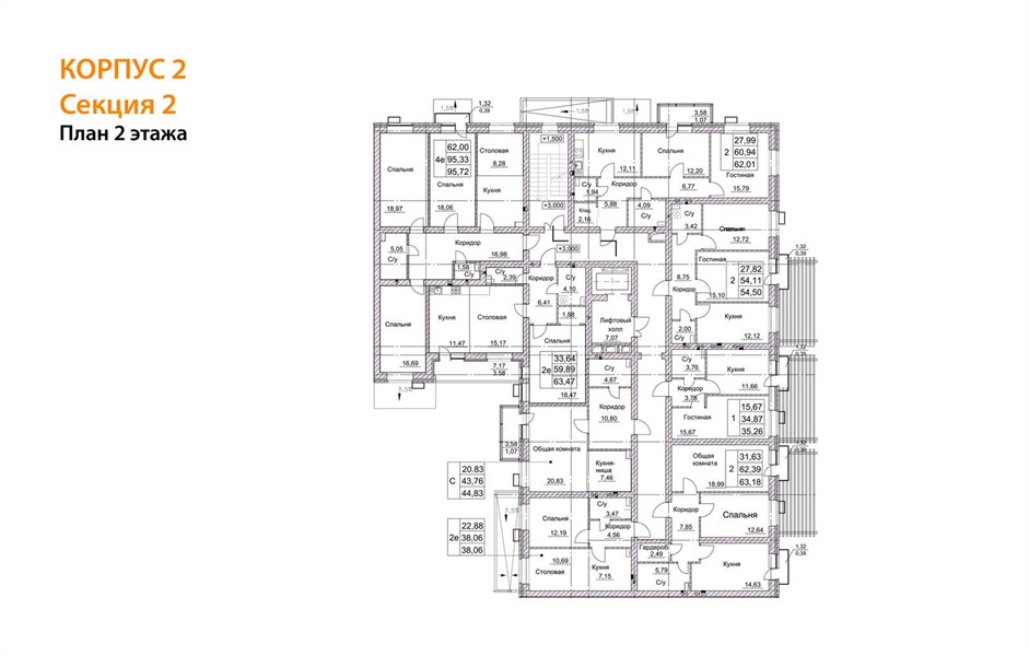 3—комн. квартира, 95.72 кв.м, 2/10 этаж