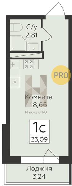 Квартира, 23.09 кв.м, 11/18 этаж