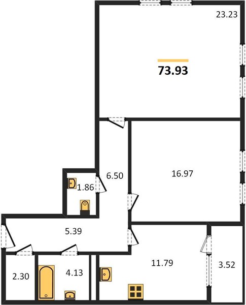 2—комн. квартира, 73.93 кв.м, 2/21 этаж
