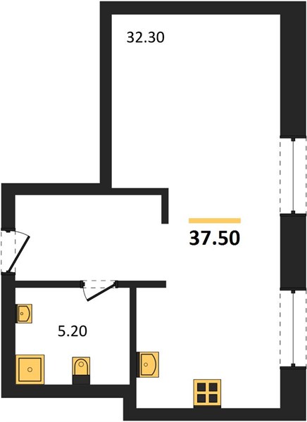 ЖК «Симфония Нижнего» · Студия · 37.5 м² · 3 этаж