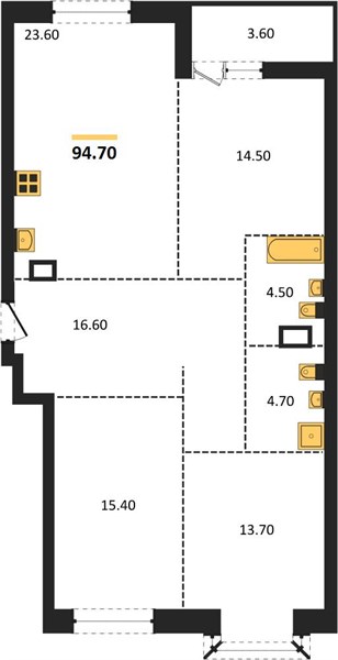 ЖК «Грандъ» · 3-комнатная квартира · 94.7 м² · 6 этаж