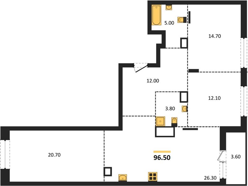 ЖК «Грандъ» · 3-комнатная квартира · 96.5 м² · 4 этаж
